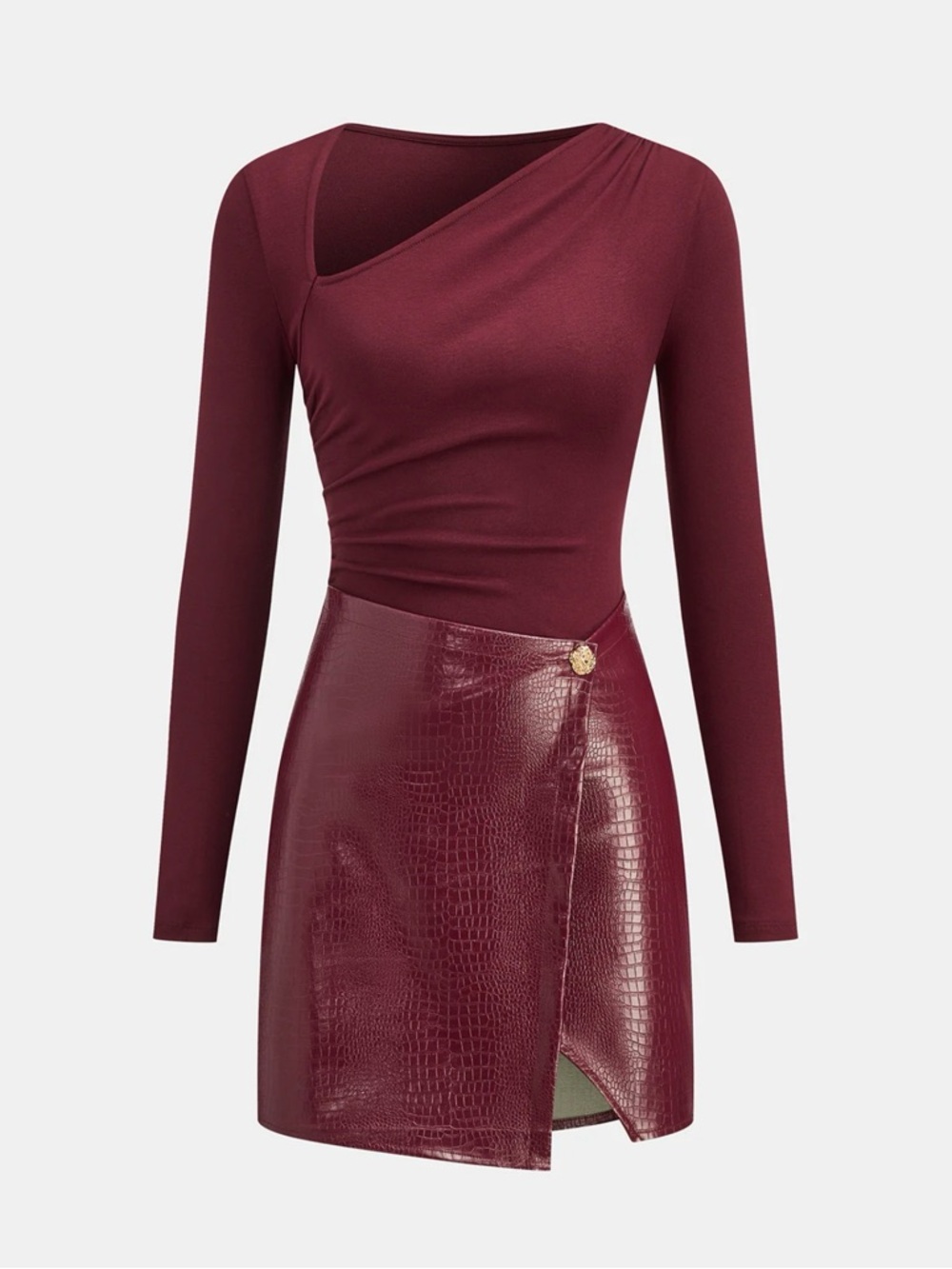 Commense Burgundy Asymmetric Midi Dress